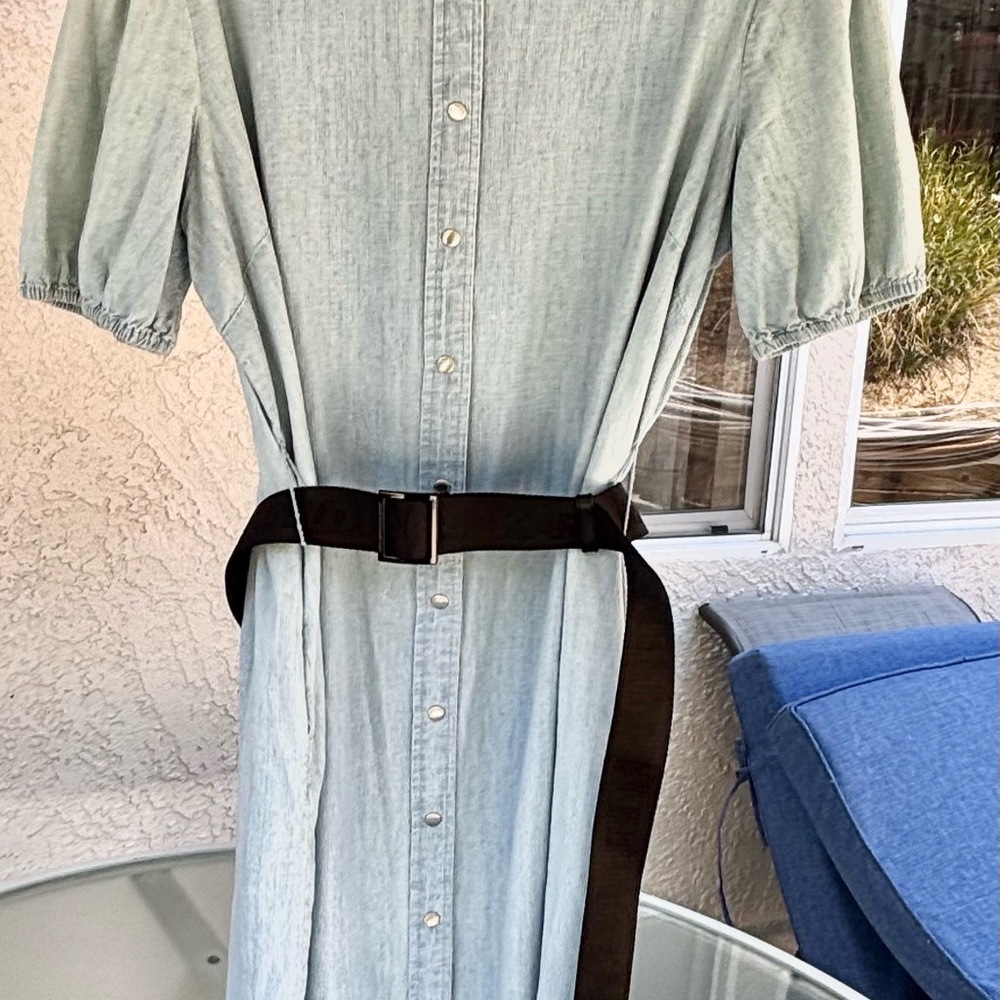 Karl Lagerfeld Light Blue Denim Midi Dress with Black Belt